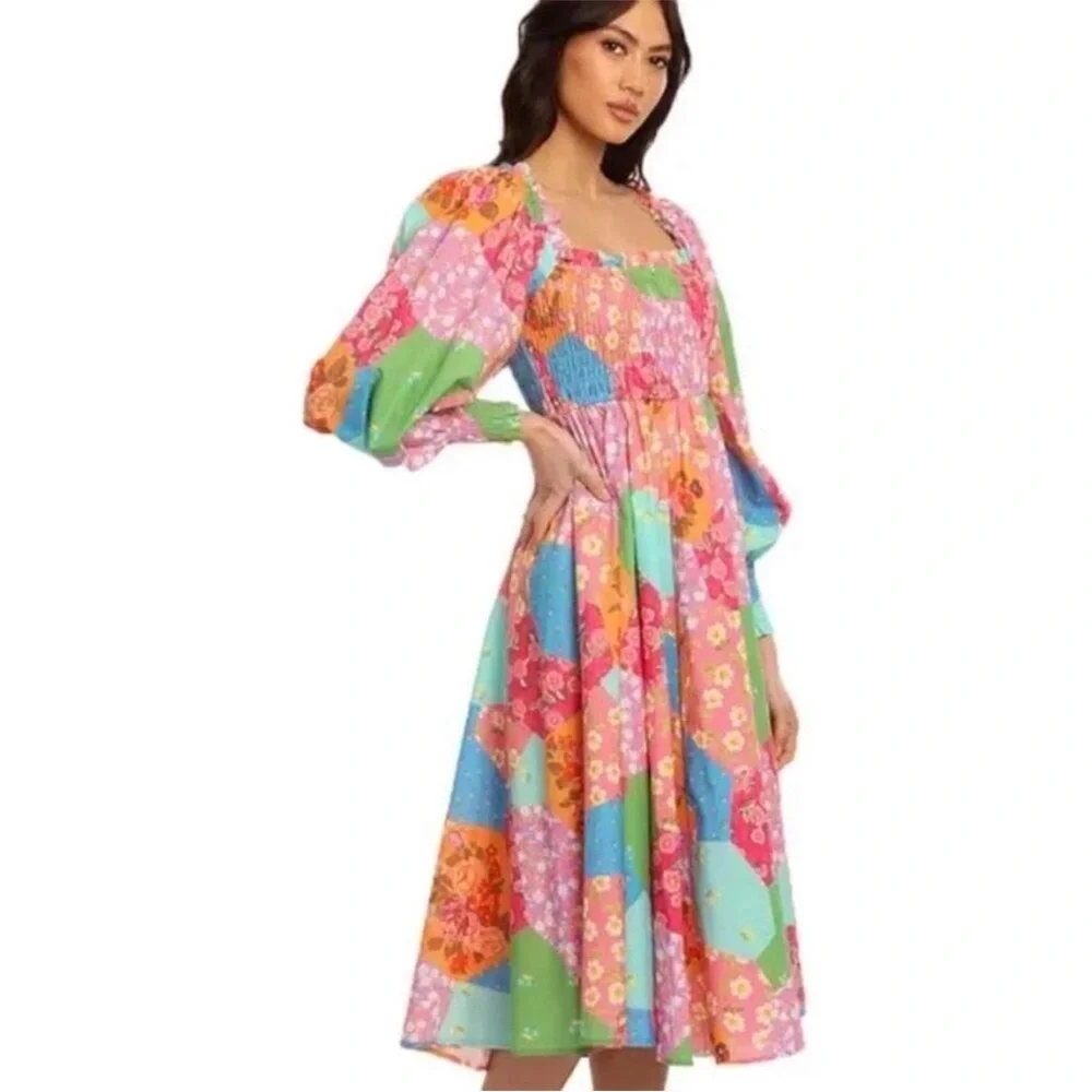 SPELL & THE GYPSY COLLECTIVE FREDA SHIRRED MIDI DRESS IN LOLLY - Picture 2 of 16